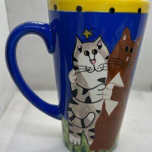 CATZILLA Ceramic Mug. Two Pairs of Friendly Cats! Blue Ceramic
